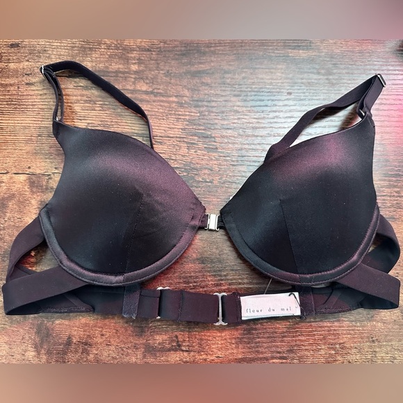 NWT Fleur Du Mal Satin front-close bra black 34B - Picture 5 of 10